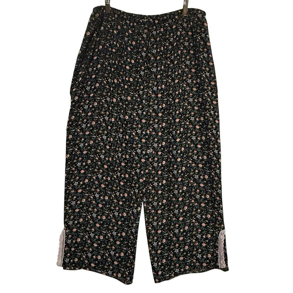 Vtg Y2k SemiSheer Ditsy Floral Festival SZE LARGE Cropped Pants Cottage Coquette
